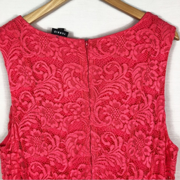 Torrid Sleeveless Lace Fit Flare Mini Dress | Coral Pink | Size 22 / 3X - Picture 11 of 13